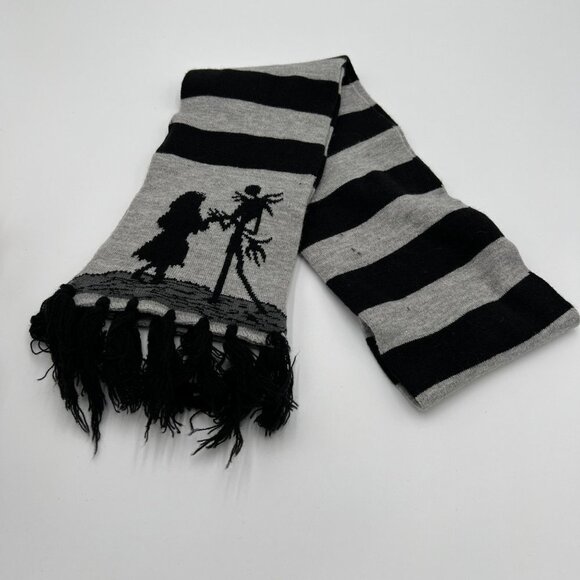 The nightmare before Christmas scarf unisex gray black fringe striped - Picture 2 of 10